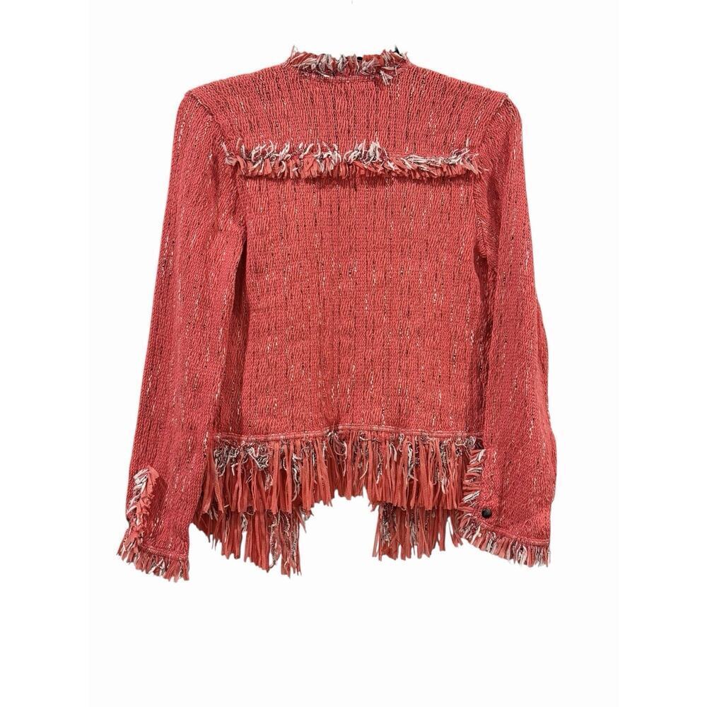 NIC + ZOE Pink Fancy Fringe Open Knit Blazer Women’s Small Tweed-Like - Picture 2 of 15